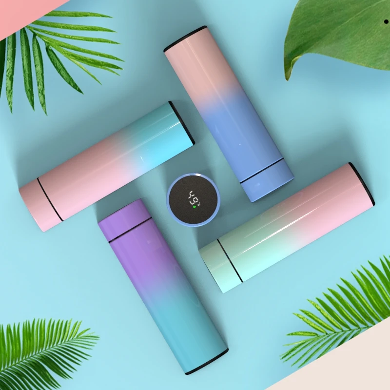 Stainless Steel Double Wall Vacuum Cup Intelligent gradient color Water Bottle LED Digital Temperature Display Smart Thermos