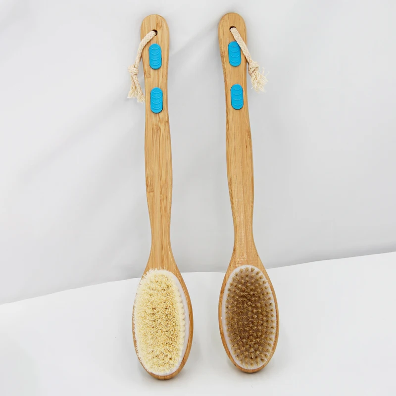 Private Label Wooden Bath Exfoliating Brush for Body Scalp Massage Long Handle Soft Hair Bath Brush