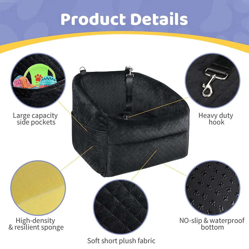 SUNNUO Little Pet Dog Seat For Car Comfortable Soft Padding Car Pets Basket Universal Car Portable Dog Seat