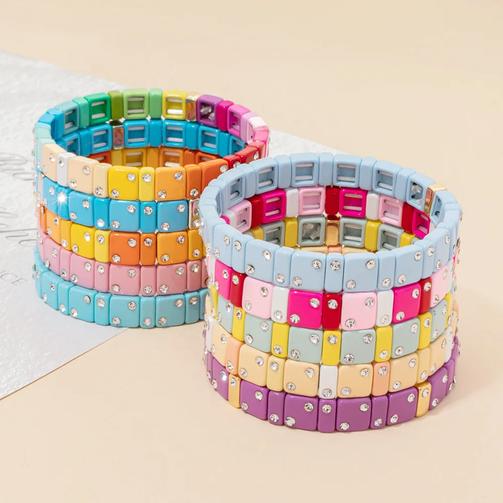 Custom DIY Design Twinkle Brite Bracelet for Women High Quality Enamel Tile Bracelets Handmade Diamond