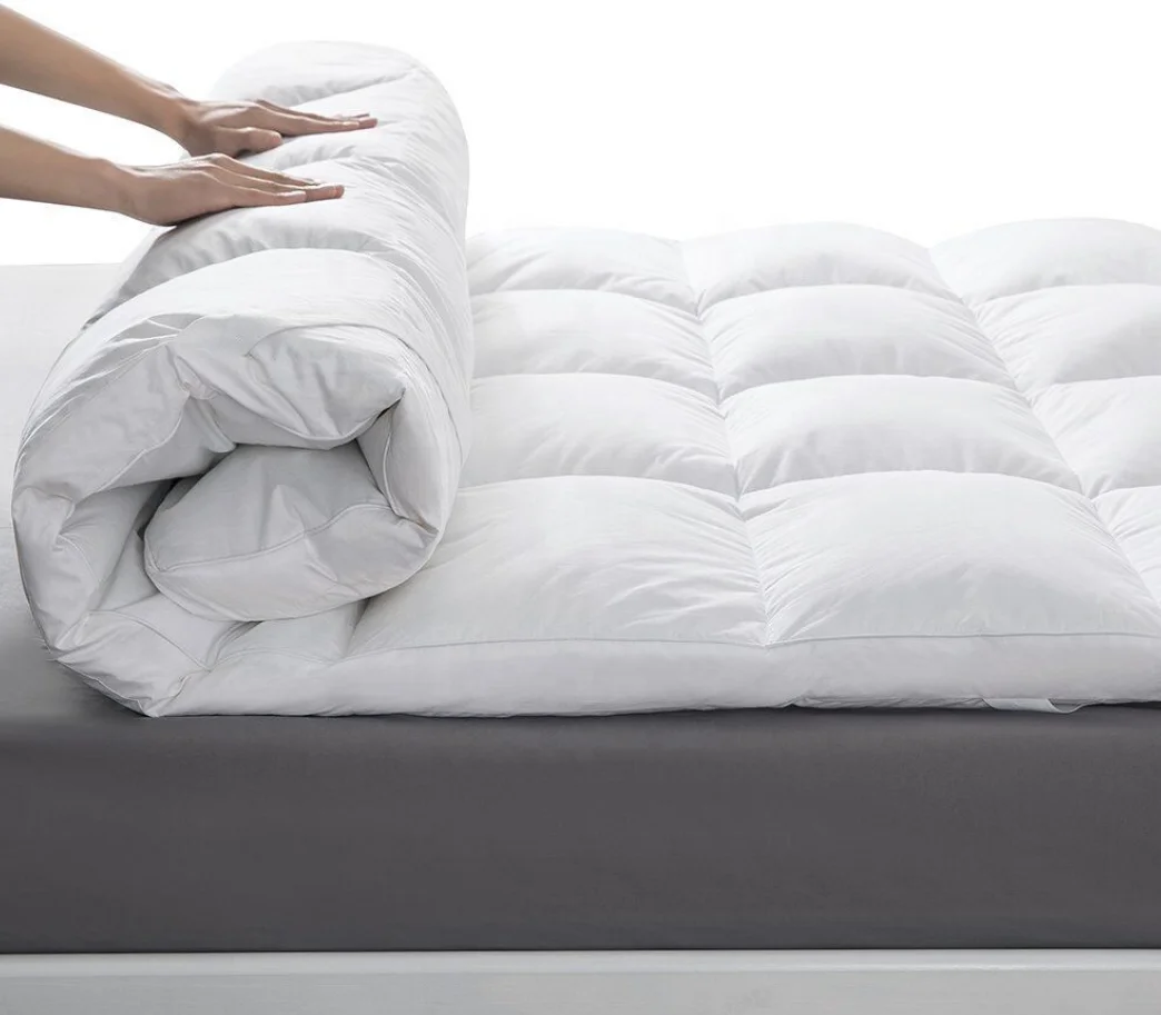Duck Goose Down Feather Overfilled Plush Pillow Top Queen Twin Size Quilted Mattress Topper