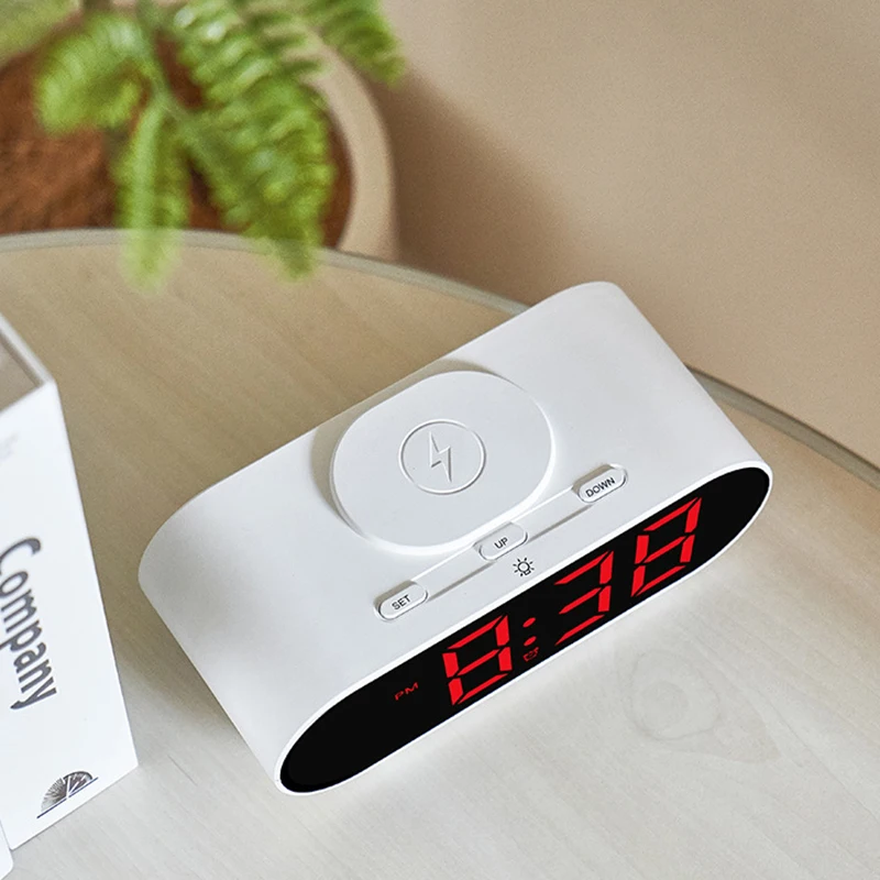 OEM/ODM 24 hour multifunction  smart table clocks light led alarm clock wake up wireless charger alarm clock for bedroom