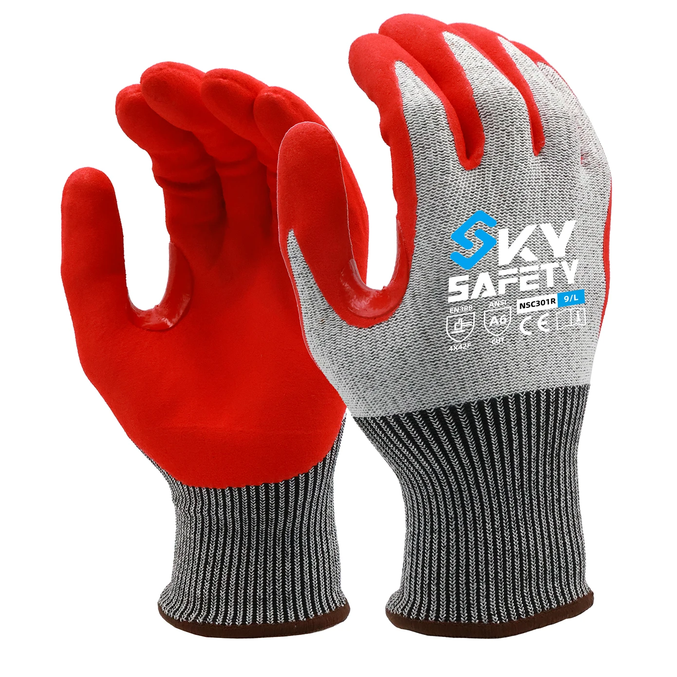 SKYEE Durable CE 13G Cut Resistant Gloves Anti Cutting A3 NBR Reinforced Thumb Crotch Nitrile Dipped Cut Proof Gloves