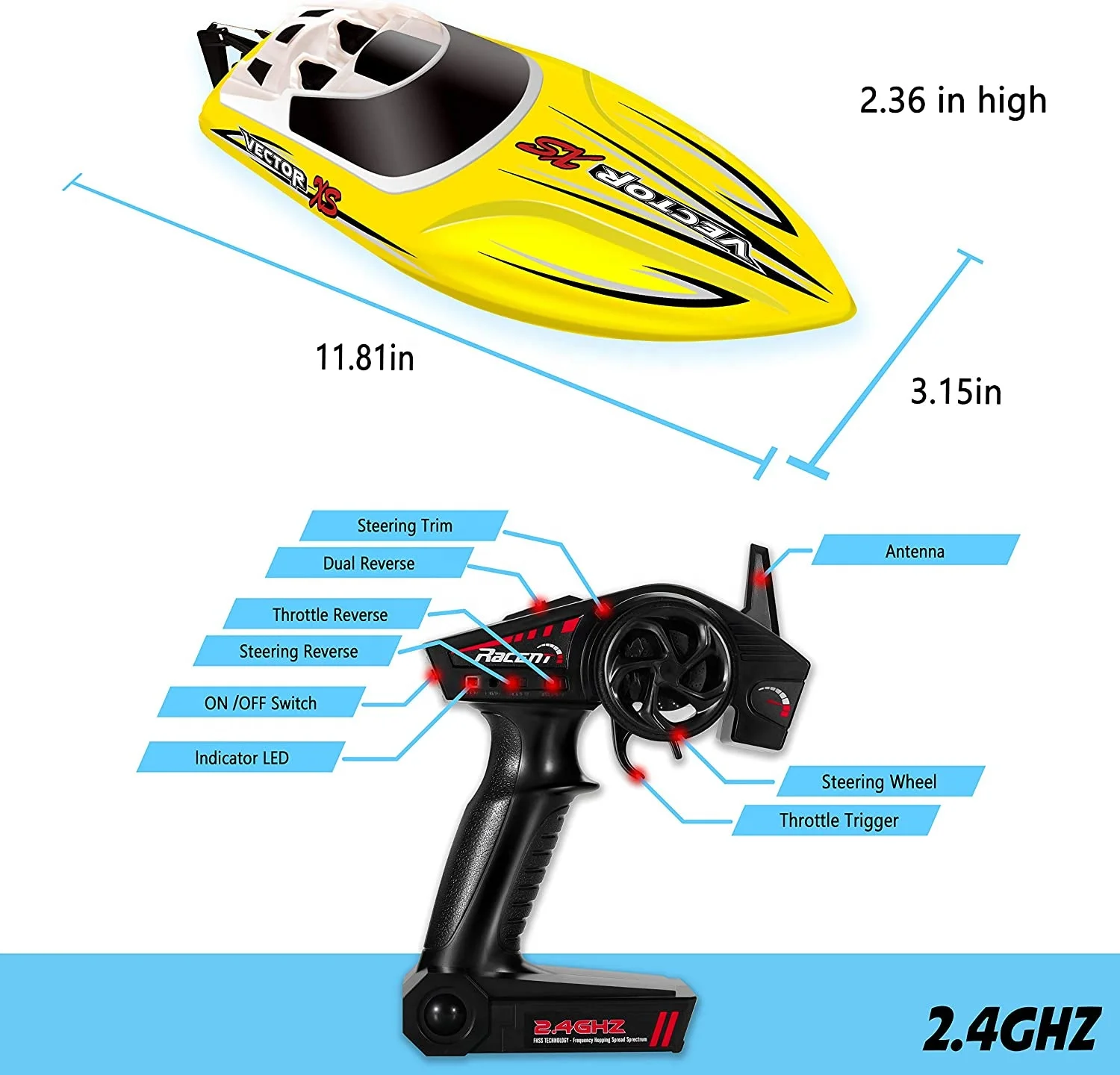 High Speed Ship Fast RC Racing Boat Radio Control Boat for Pools & Lakes Self Righting Remote Control Toy