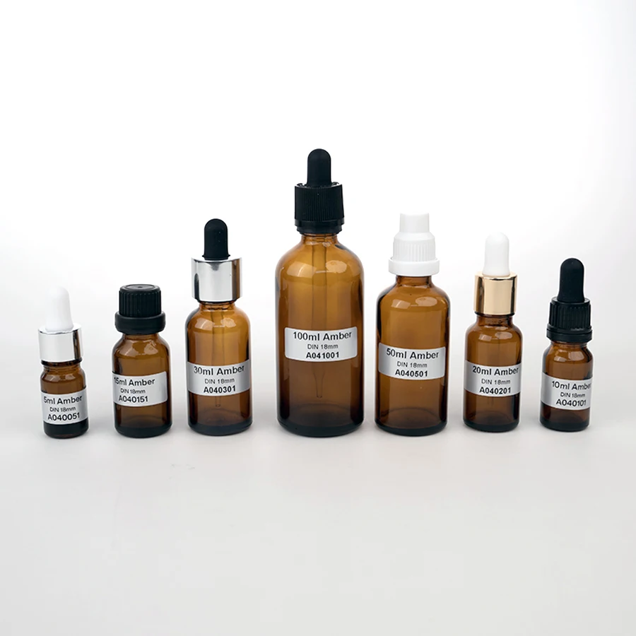 Wholesale  Glass Dropper Bottle 5ml 10ml 15ml 20ml 30ml 50ml 100ml Amber Essential Oil Dropper with Screw Cap