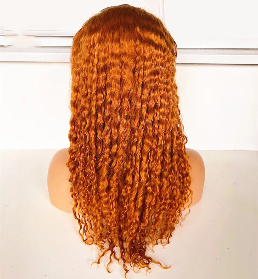 wholesale Orange Human Hair Wigs Deep Wave Colored Full Lace Wig Ginger Blonde Lace Front Wig For Black Women