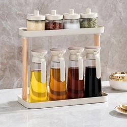 Pinmoo wholesale kitchen accessories 550ml olive oil and vinegar dispenser and spice jar set with wooden storage holder