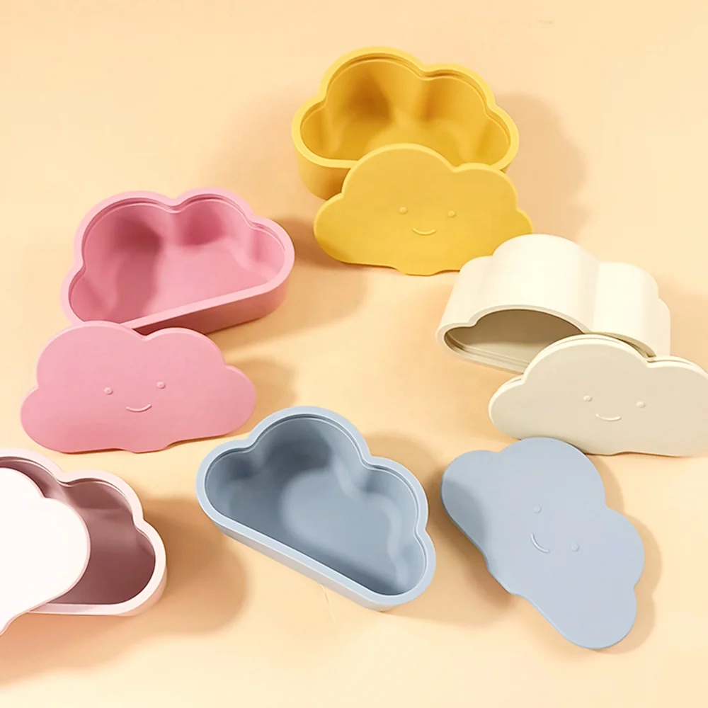 New Design Cloud Shape Food Grade Silicone Baby Snack Box With Lid Fruit Nut Dried Storage Box Snack Box Custom Logo