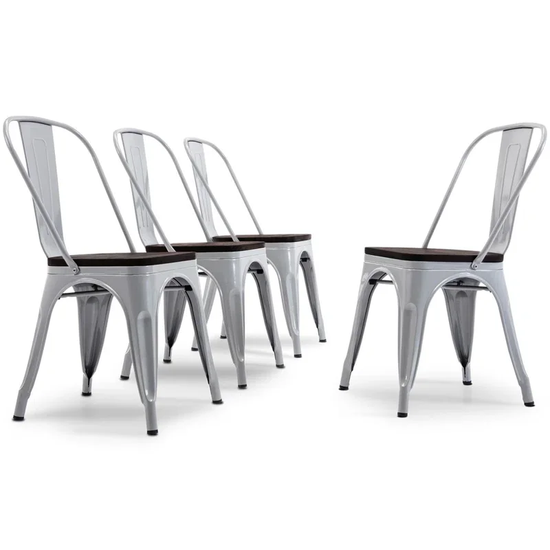 Latest Design Premium Materials Sturdy Wood Seat And Metal Frame Rubber Feet Metal Stacking Side Chair For Dining Room