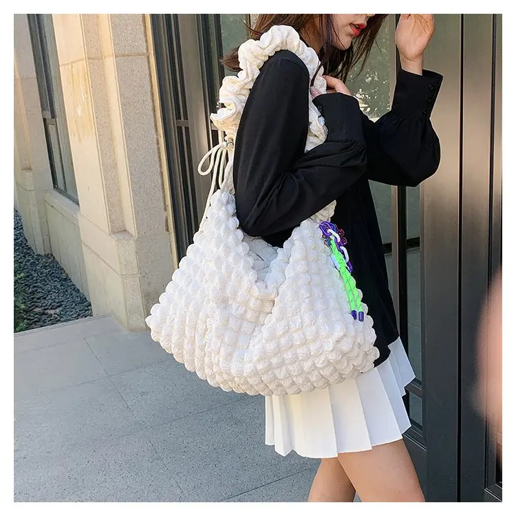 RU Wholesale Custom Size Bubble Large Women Cream Messenger Shoulder Bag Tote Puffer Bags