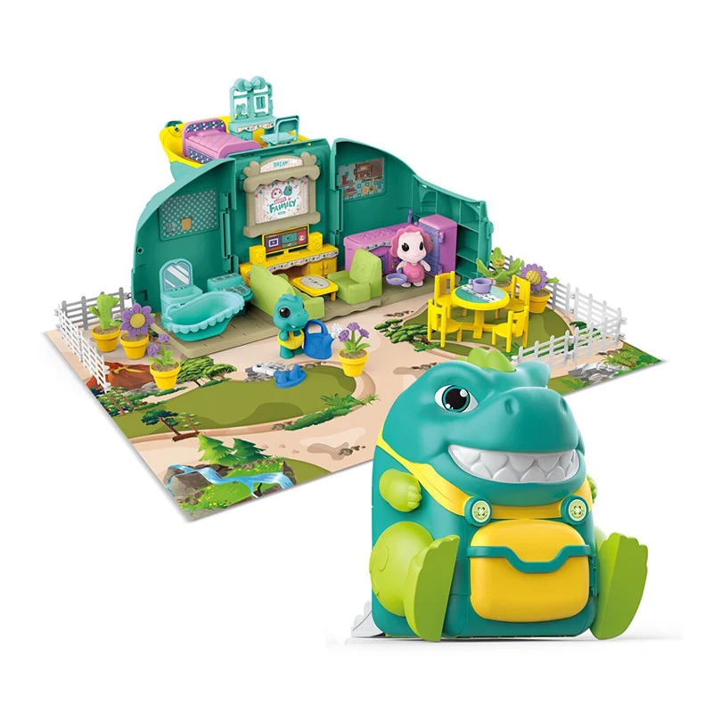Newest storage dinosaur deformed doll house furniture play set toy for kids
