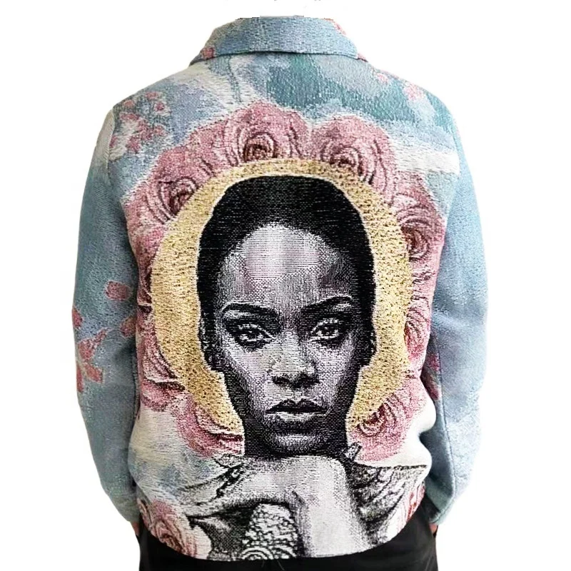 2022 New Spring Jackets Fashion Hip Hop Street Wear Custom Tapestry Cardigan Coat Men Blanket Woven Sweater Jacket Man