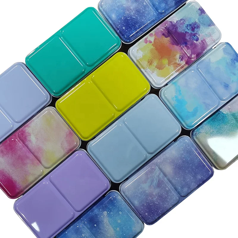 Wholesale Empty Watercolor Tins Palette Paint Case Metal Box For 12 Half pan