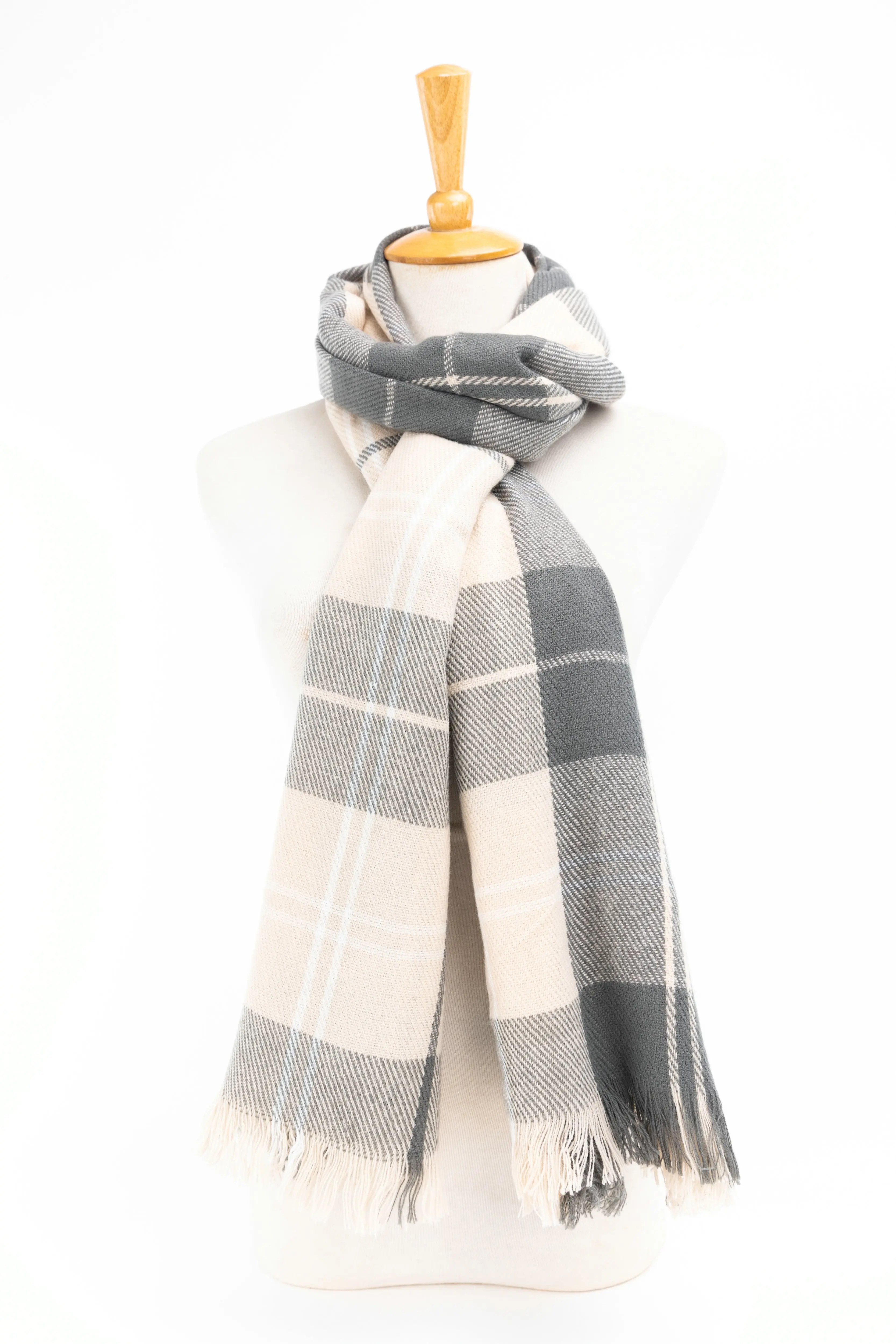 Popular Winter Fringe Checks Grid Tartan Cashmere Feel Shawl pashmina windowpane blanket Knitted scarf