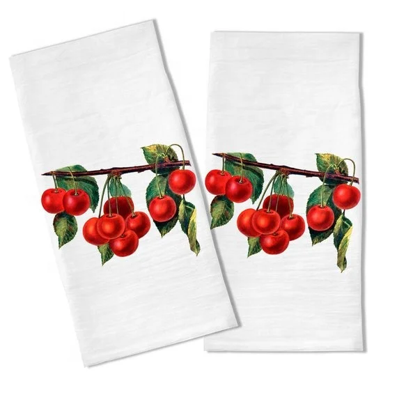 Wholesale cotton flour sack fabric Custom print tea towel cherry digital print towels