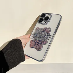 hello cute kitty Luxury diamond electroplating phone case for iphone Xr Xs 11 12 13 14 Pro Max Cell Cover