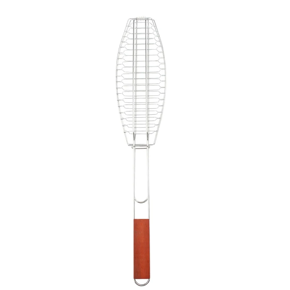 High quality stainless steel BBQ Fish Grilling Basket with Long Grill Handle