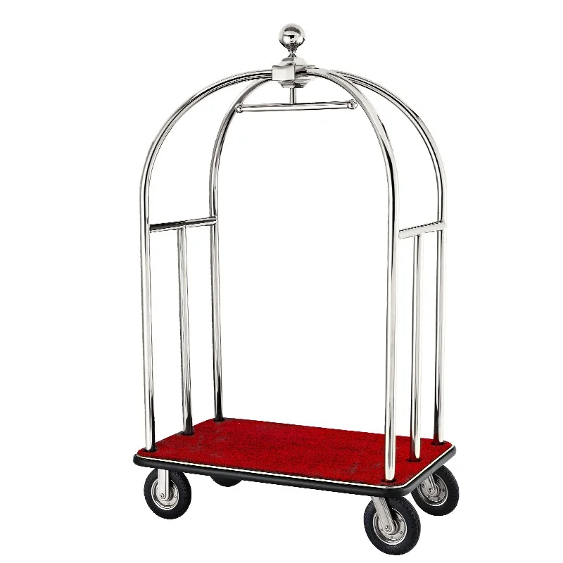 Small Golden Anti-Fingerprint Steel Hotel Lobby Luggage Cart Modern Design Top Baggage Trolley