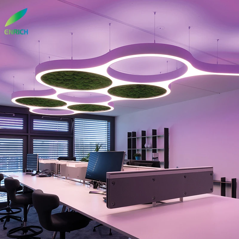 Modern Design Arquarius Cluster LED Ring Curved Profile Light Dimmable led Acoustic Panel Green Moss Fixtures