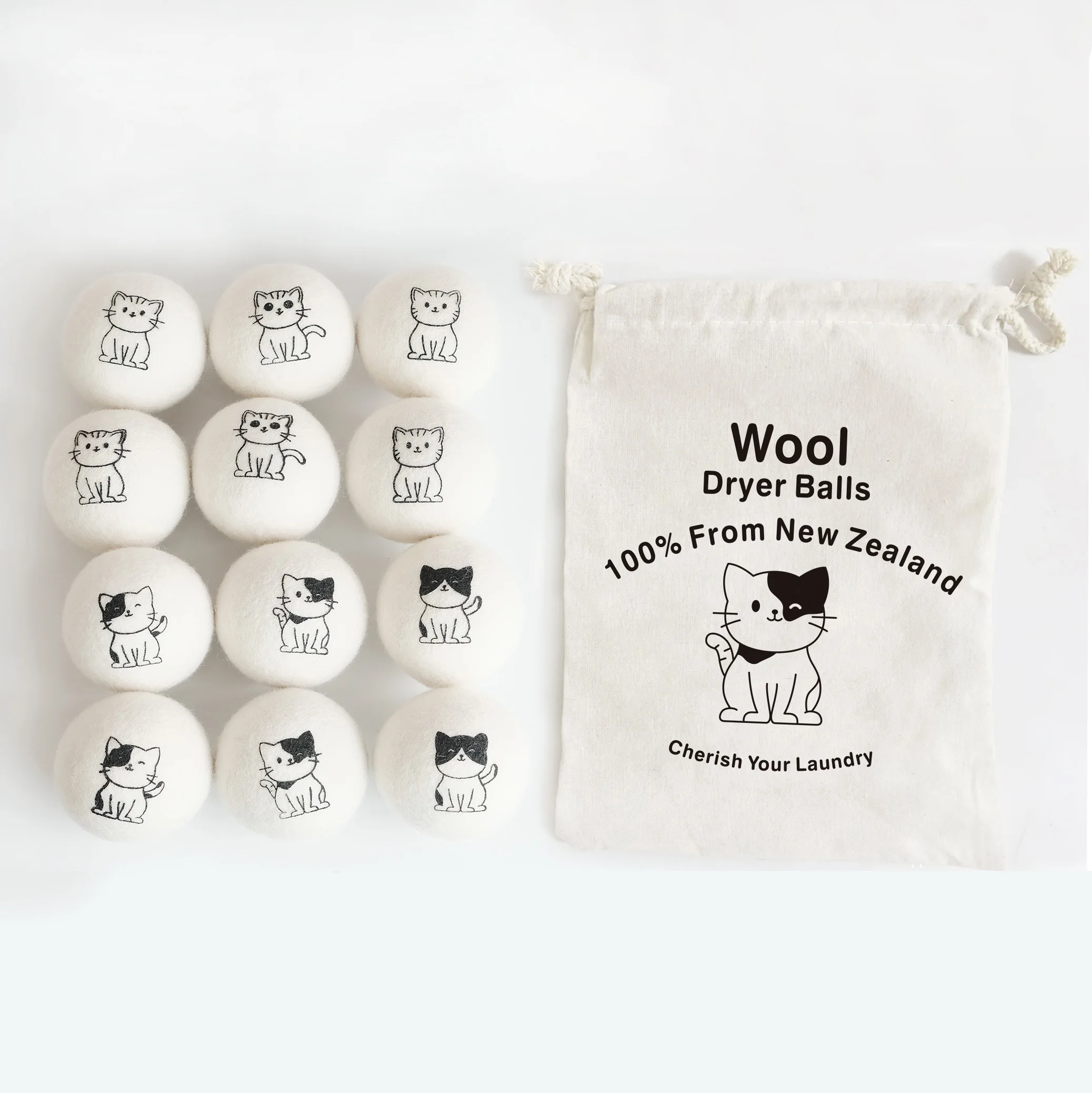 12 Pack XL XXL Wholesale Eco Friendly Reduce Wrinkles and Static Cling Laundry Wool Dryer Balls with Cotton Bag