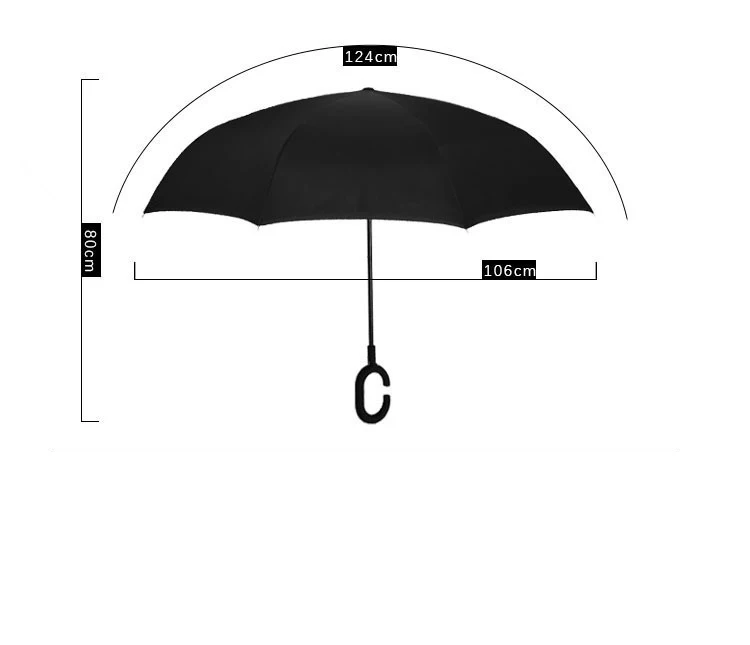 HJH531 Custom LOGO Windproof Reverse C-Hook Male Umbrella Reverse  Folding Long Shank Double Layer Inverted Umbrellas For Women