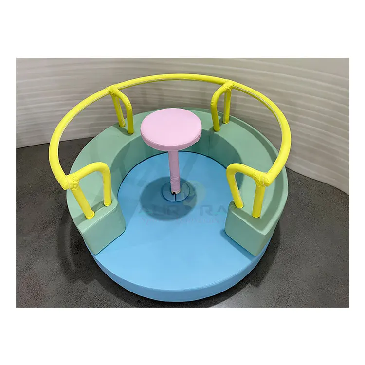 Kids Soft Play Equipment Backyard Carousel with Bounce House Indoor Merry Go Round Soft Play
