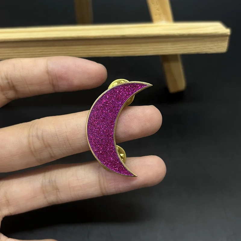 Custom Purple Glitter Gold Plated High Quality Hot Sale Moon Lapel Pin No Minimum Order Factory Price Metal Badge pin