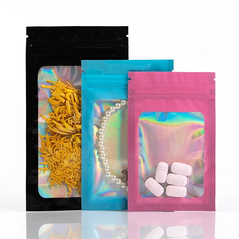 Custom Printed Transparent Window Plastic Mylar Ziplock Bag Heat Seal Reclosable Zipper Bag Small Sachet Food Sample Bag