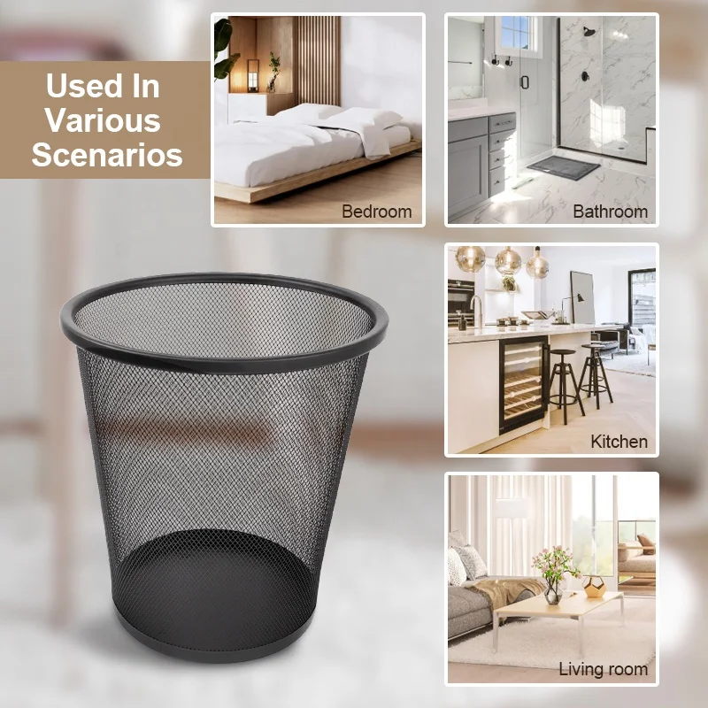 Wastebasket Home Office Metal Wire Mesh Wastepaper Basket Container Outdoor Bathroom Kitchen Garbage Trash Can Waste Bins