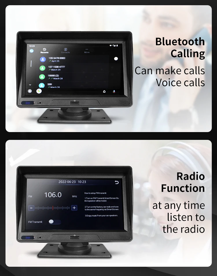 7'' Touch Screen Voice Control FM Radio Dual Record Front Back Camera Android Auto Carplay Car Dash Cam Recorder 