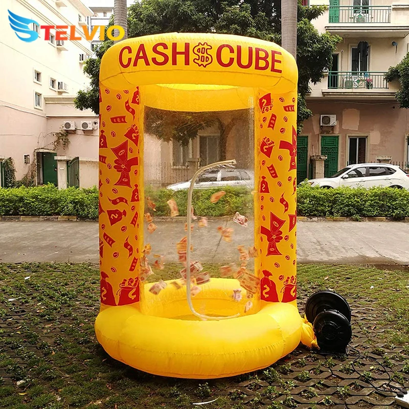 Super Funny Portable PVC Money Grabbing Machine Inflatable Cash Cube Inflatable Money Blowing Machine