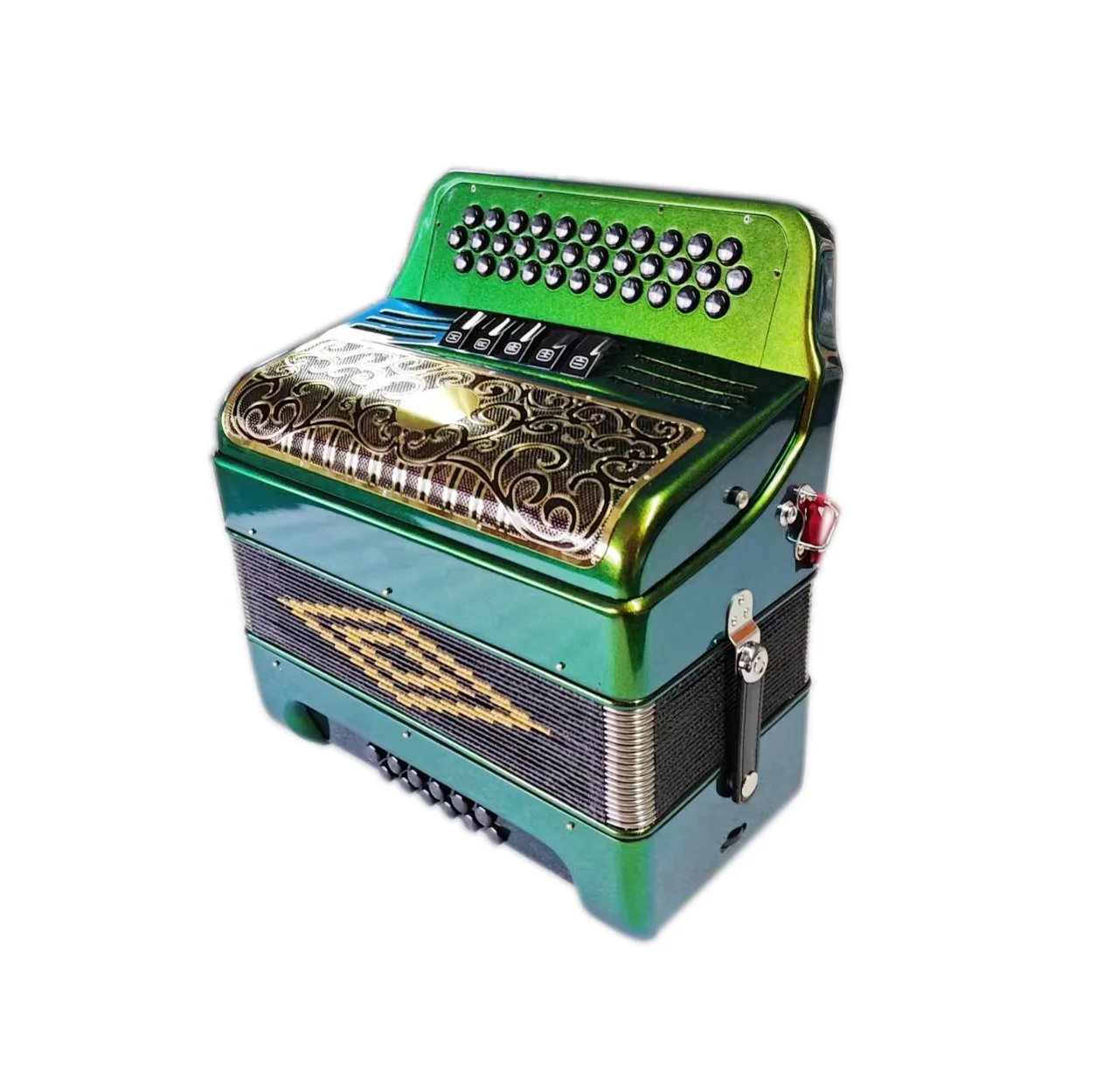 SEASOUND OEM 34 Buttons 12 Bass 5 Registers Green Orange Chameleon Accordion Instrument Black Silver Grill Acordeon JB3412D