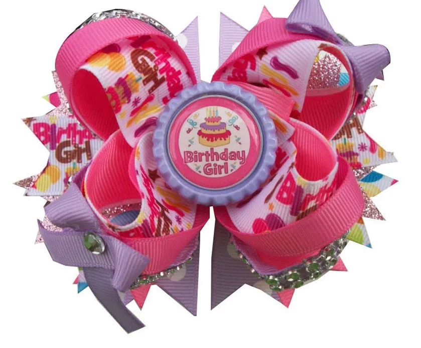 New happy birthday hair bows with hair clips for girl accessories