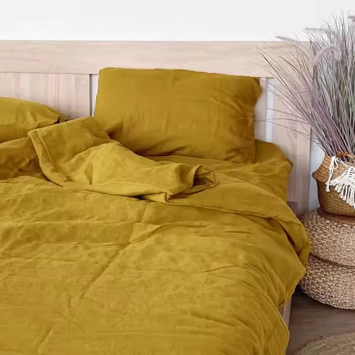 European linen natural 100% french flax linen bedding set pure linen comforter set bed fitted sheet set