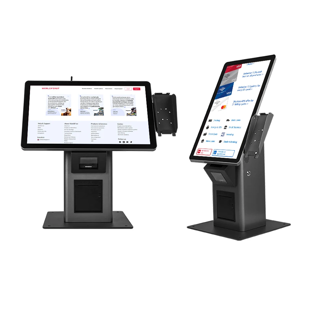 Factory 21.5 inch touch screen kiosk with built in 80mm thermal printer and scanner