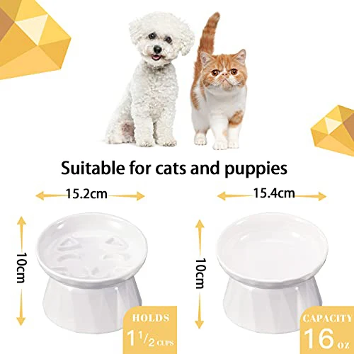 IKITCHEN Dry Wet Food Water Bowl for Cats Dogs Small Elevated Pet Bowl Slow Feeder Ceramic Slow Feeder Cat Bowls Slow Feeder