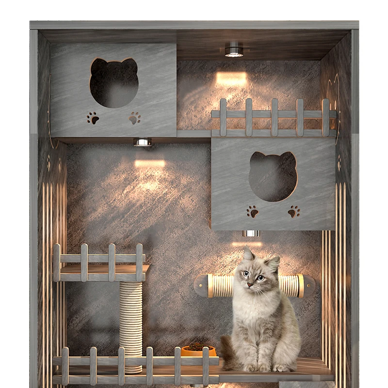 Solid Wood Pet House Cat Villa Multifunction Durable Cat Furniture Multi- Layer Luxury Fashion 2023 Hot Sell Customized Indoor