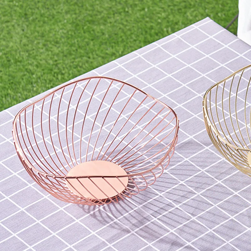 Wholesale Fashion Stackable Fruit Food Metal Baskets Rose Gold Wire Mesh Storage Basket