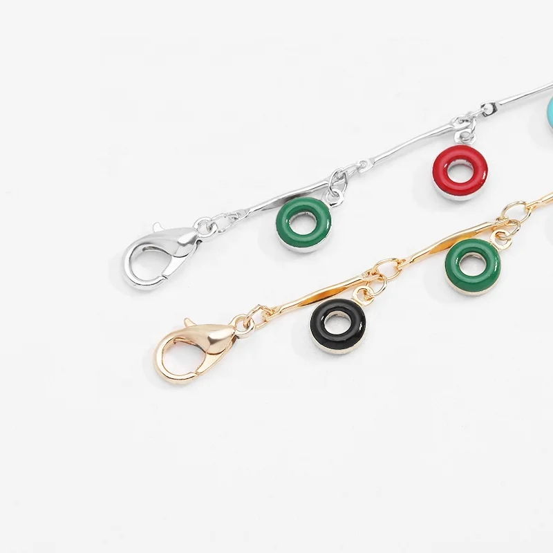 Fashion Ankle Chain Rainbow Colorful Dropping Oil Enamel Circle Tassels Beaded Charms Anklets Foot Jewelry Woman