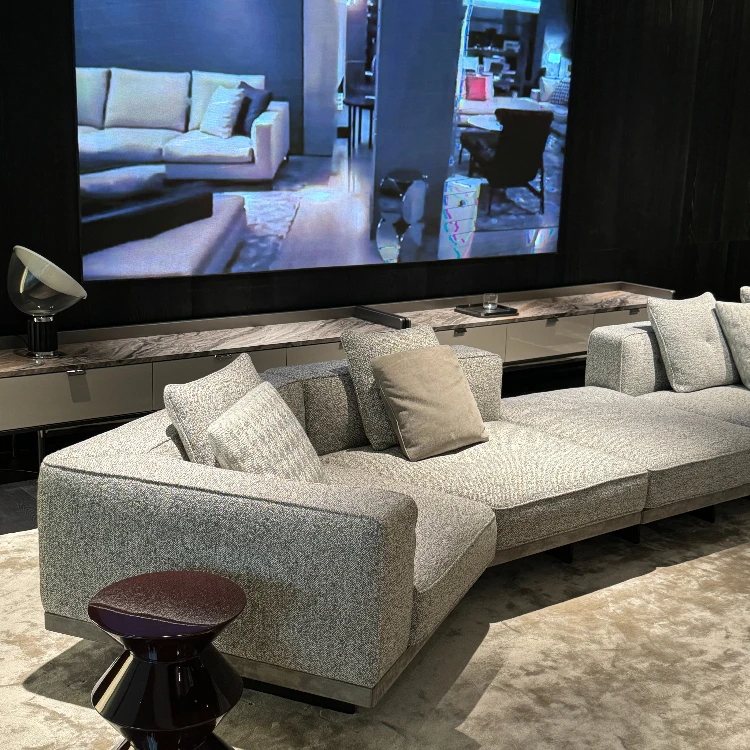 Italian New Minimalist Design Dylan Extendable Sectional Sofa Set Cotton Linen Fabric Foshan Furniture Brand