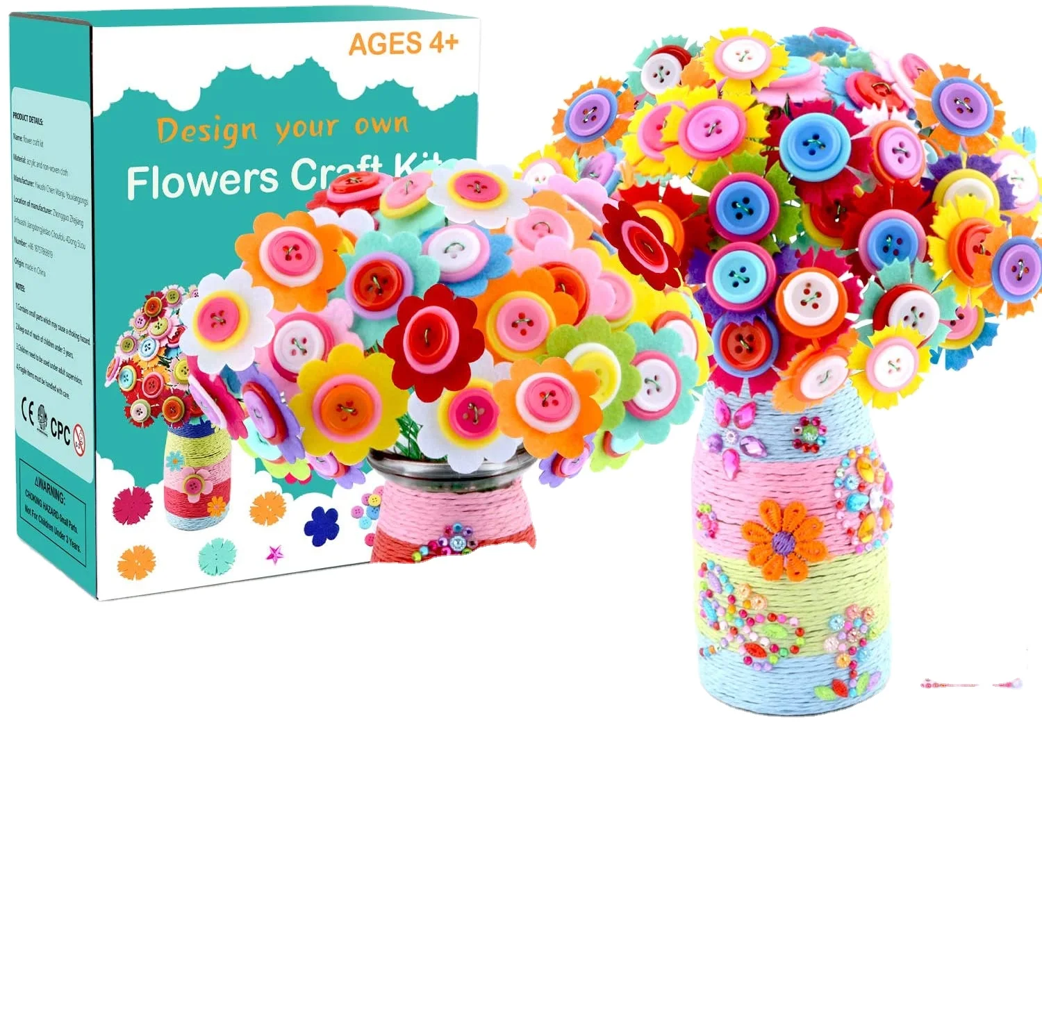 DIY Activity Crafts for Girls Ages 8-12 Make Your Own Flower Bouquet with Buttons and Felt Flowers Vase Art and Craft