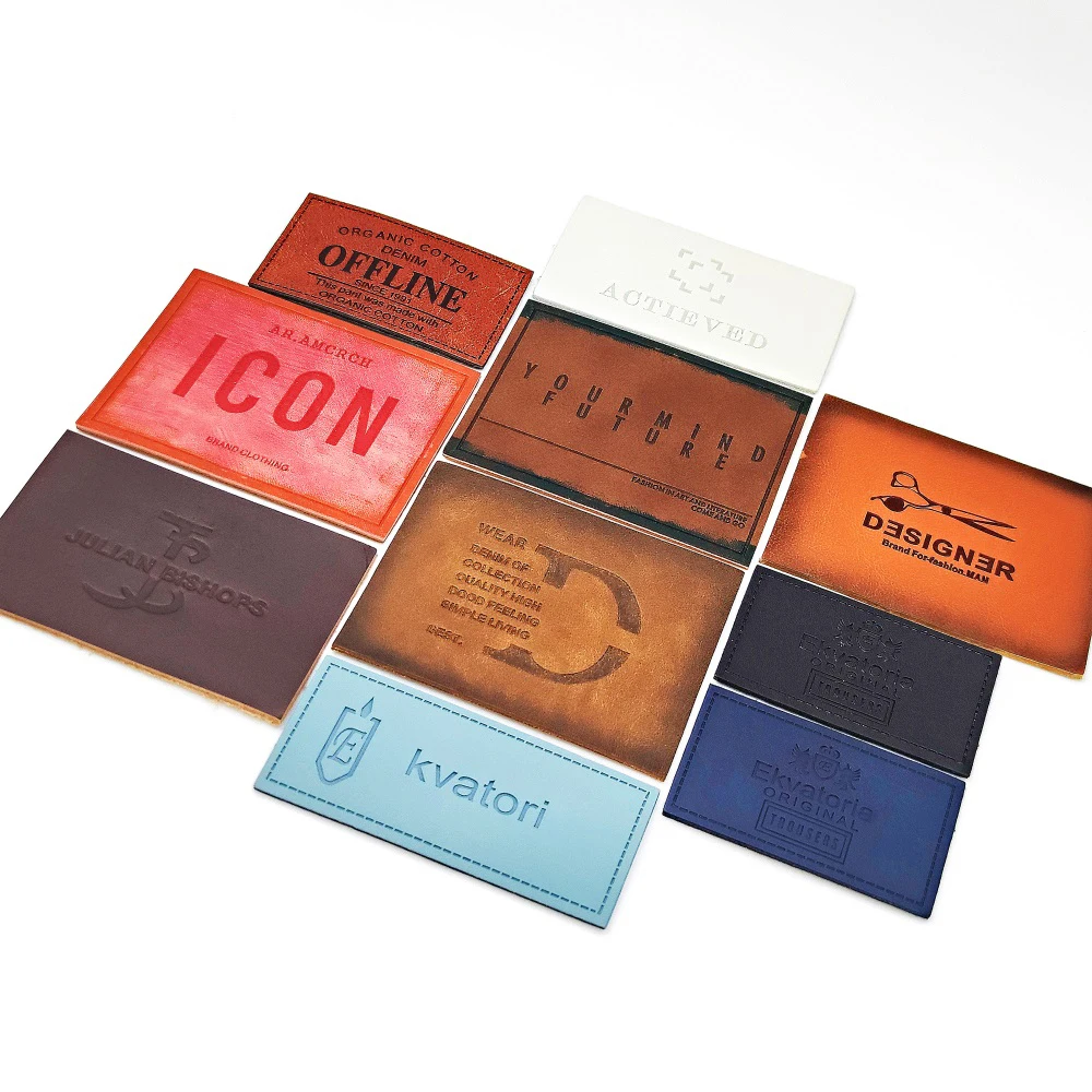 Factory Price Clothing Pattern Embossed Denim jeans Leather Patch Jeans PU Label for jeans