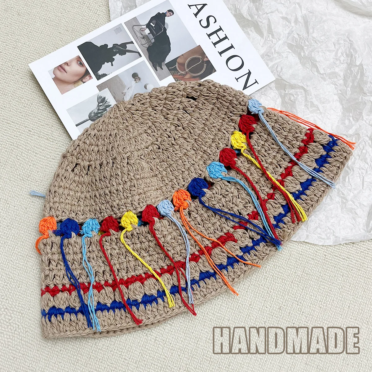 Ethnic Style Handmade Casual Caps Crochet Fisherman Cap Knitted Crochet Bucket Hat