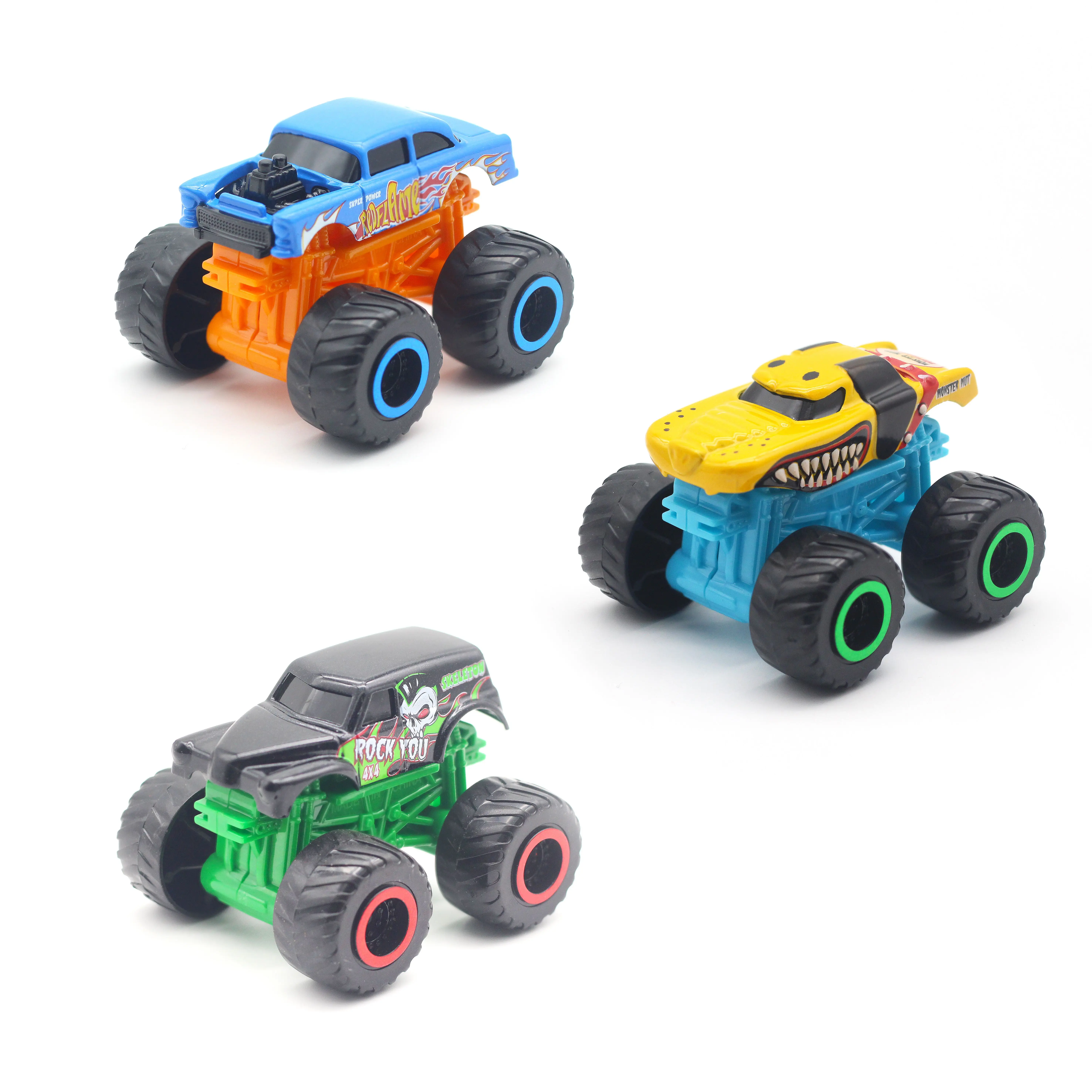 Sunq 2023 New Arrival 3Pcs Big Wheel Monster Truck Toys Set Friction Alloy Toy Cars Vehicles For Kids Best Gift For Boys