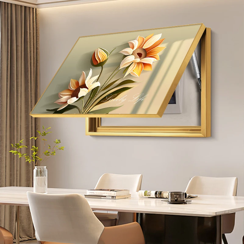 Modern Sunflower Wall Art Covering Electric Meter Box Decoration Paintings Aluminum Alloy Frame Hidden Switch Box home Decor