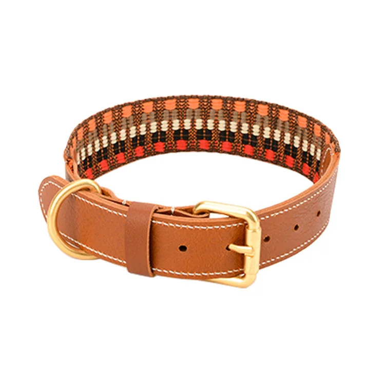 Wholesale New High-quality Hardware Leather Woven Belt Walking Training Personalized Leather Pet Collars Leashes for Dog
