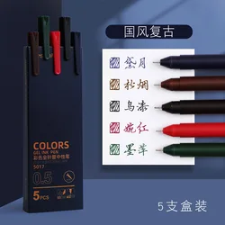 5pcs/set Retro Dark Colored Gel Pens 0.5mm Fine Point Dark-red/green/brown/blue Black Pens