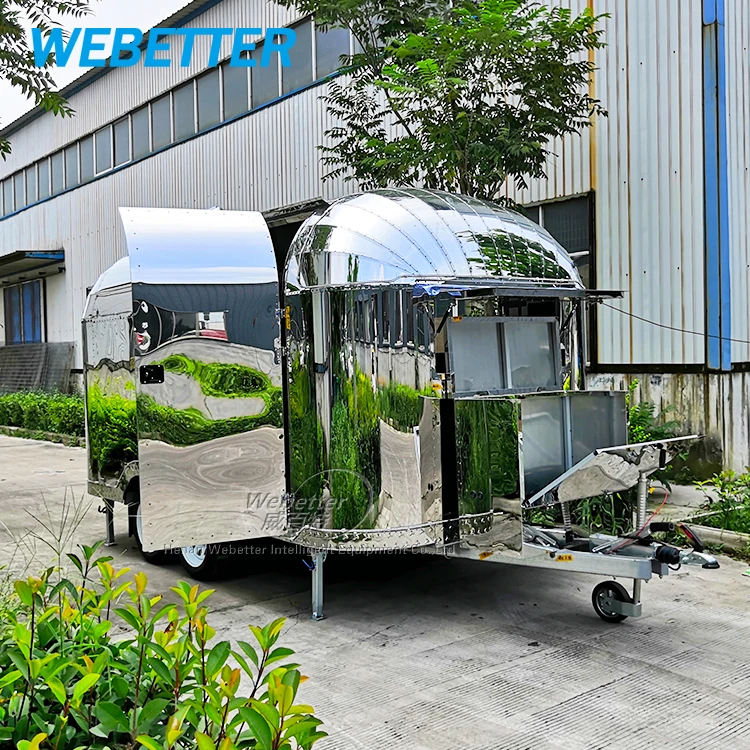 Street Multifunctional Mobile Coffee Ice Cream Food Trailer Fully Equipped Stainless Steel Airstream Mobile Food Truck for Sale