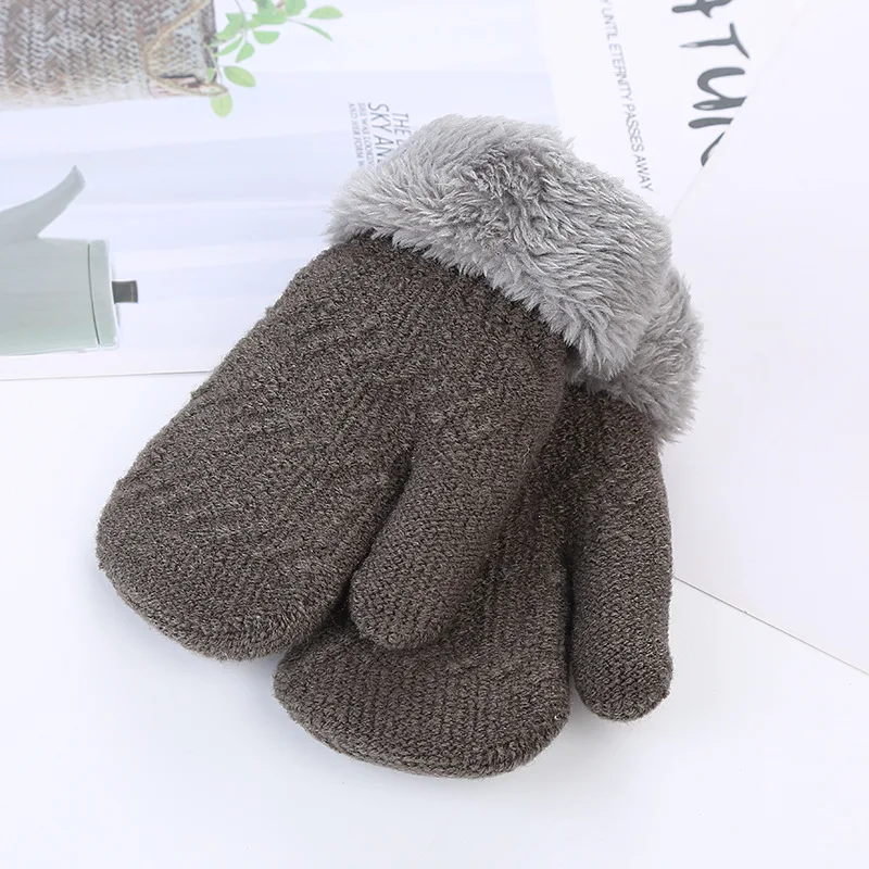 Children Winter Jacquard Thick Plush Gloves Infant Baby Solid Color Gloves