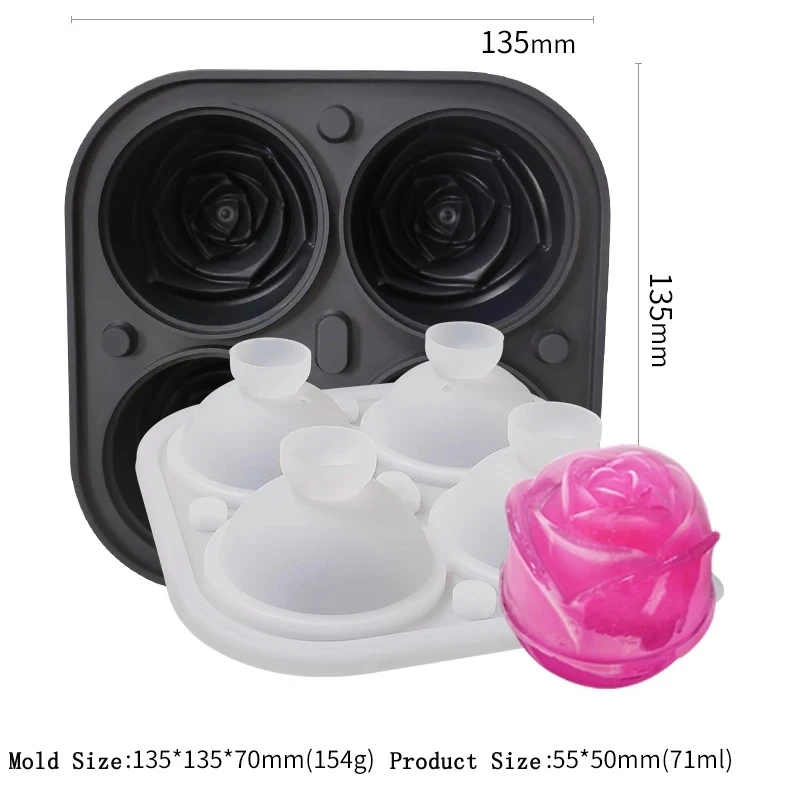 2024 Hot Selling Wholesale Whisky Rose Shape Ice Tray Reusable Ice Maker Silicone Ice Cube Molds with Lid